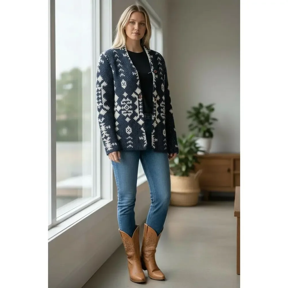 Roxy Peaceful Steph Cardigan Girls Big Sz XL‎ Blue White Tribal Aztec Women XS/S